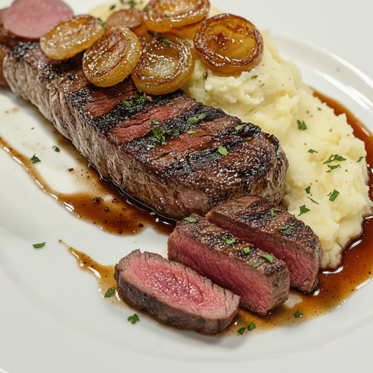 New York Strip & Kielbasa with Creamy Mashed Potatoes – Gourmet Dinner Idea