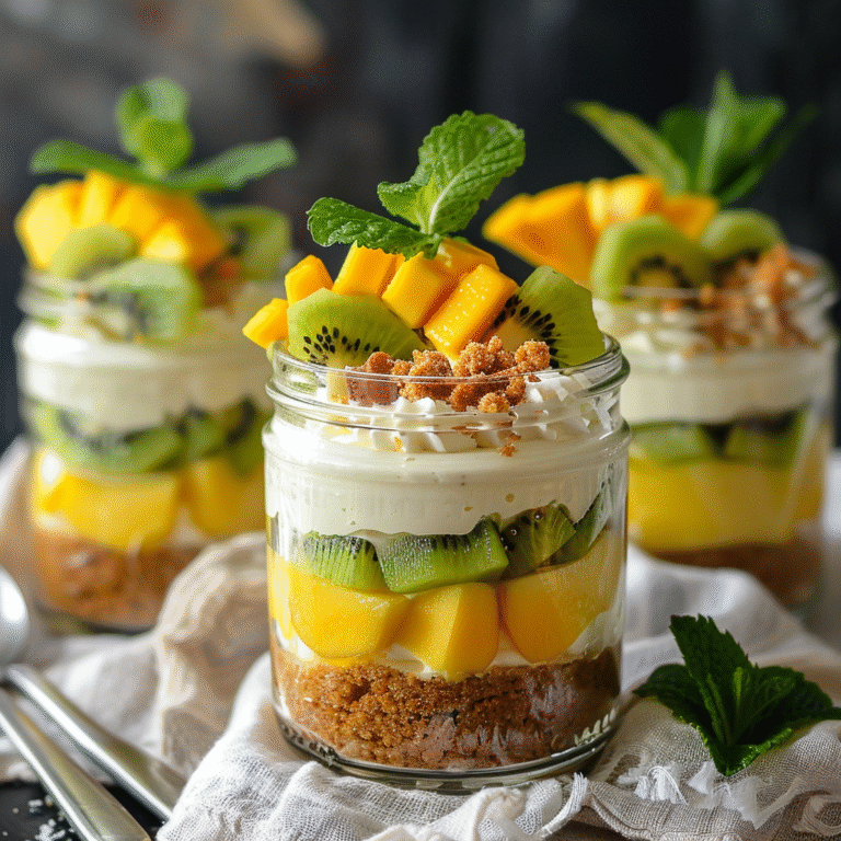 No-Bake Cheesecake Jars with Kiwi & Mango – A Tropical Twist